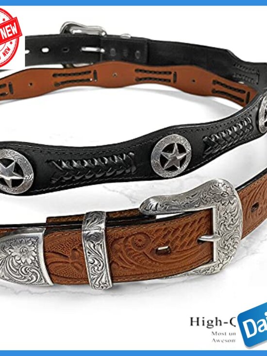 Genuine Leather Western Belt with Star Conchos Braided Design Size 38 main image 5